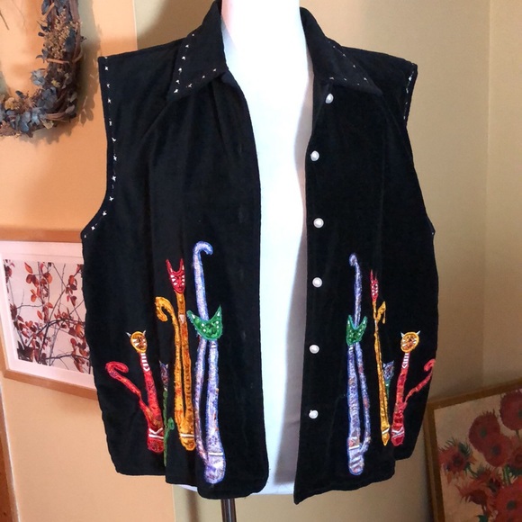 Vintage DRESS BARN Size 1X Embroidered Cat Kitty Kitten Patch Velvet Cotton NWOT - Picture 3 of 16